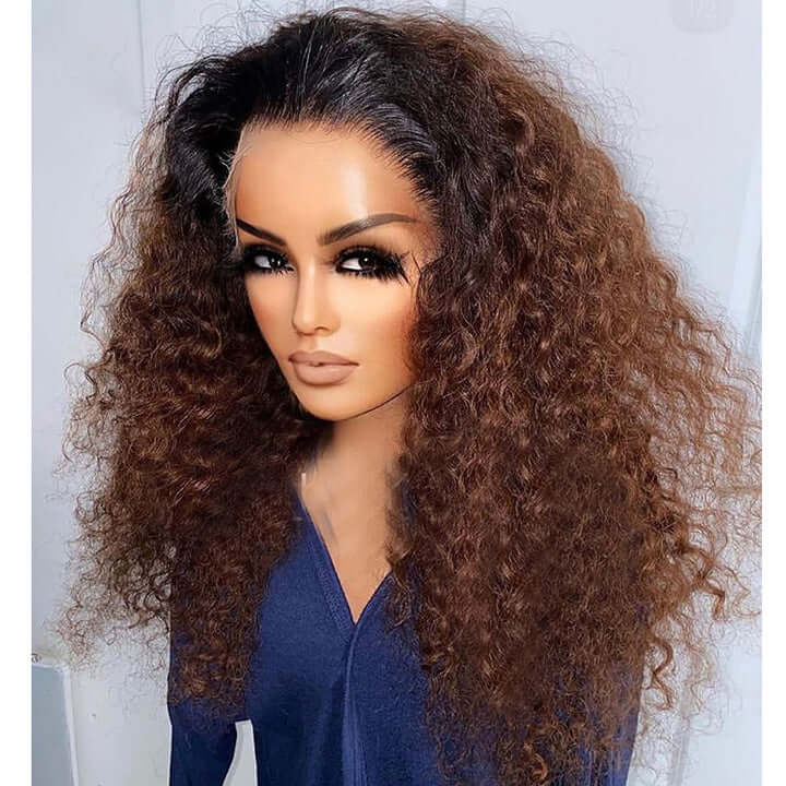 Bouncy Ombre Brown Color Deep Wave 13x4 Lace Human Hair Wigs