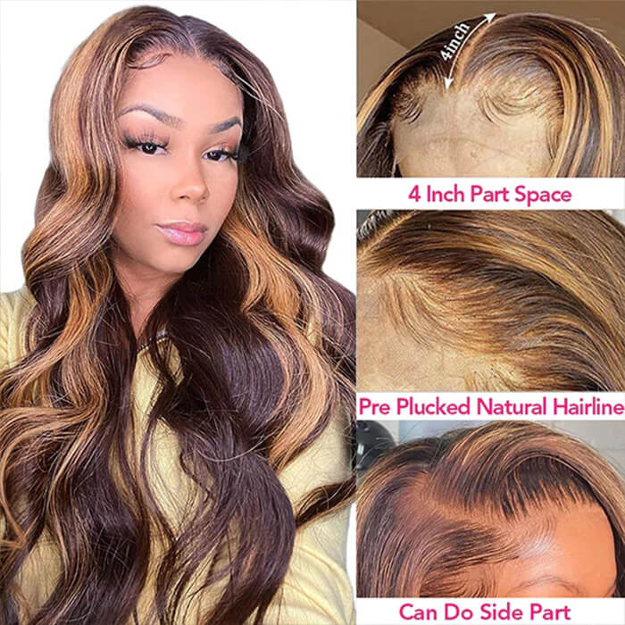 4/27 Honey Blonde Highlight Lace Front Wigs Ombre Color Jerry Curly Human Hair Wigs