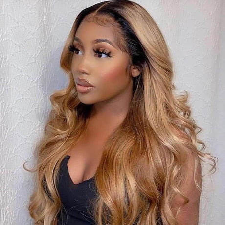 Body Wave Human Hair Wig 4x4 Lace Closure Ombre Color 1b/27 Wig 150% Density