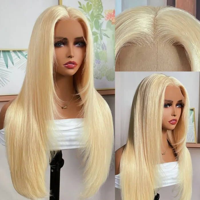 Layered Butterfly Haircut 613 Blonde Human Hair 13x4 Lace Front Straight Wig