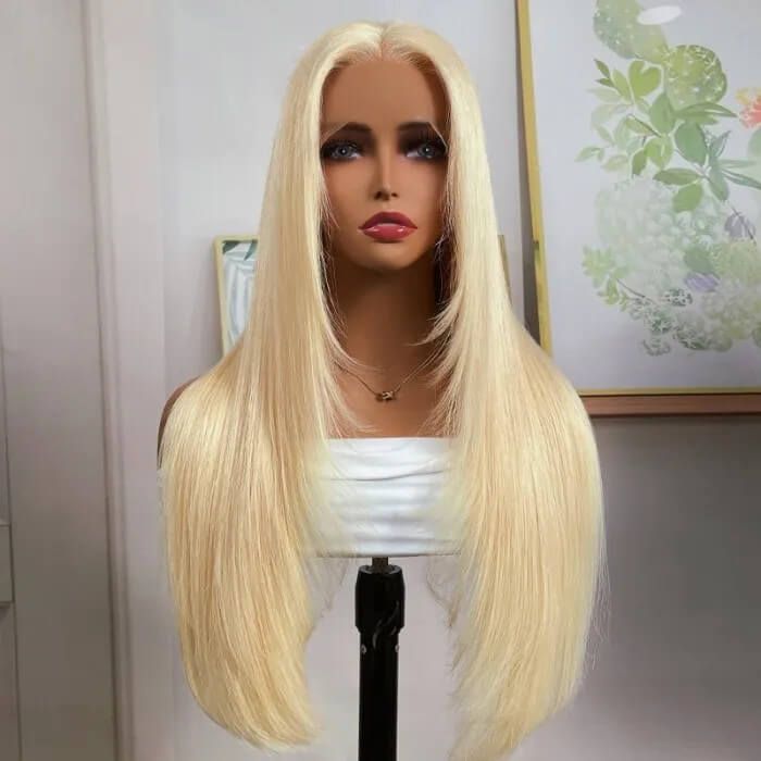 Layered Butterfly Haircut 613 Blonde Human Hair 13x4 Lace Front Straight Wig