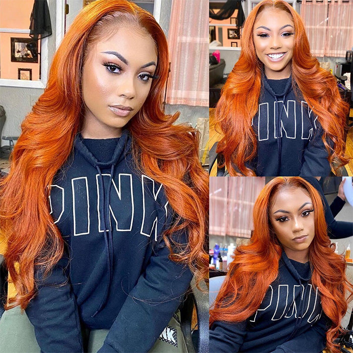 Ginger Orange Wig 13*4 Transparent HD Lace Human Hair Wigs Pre Plucked Hairline