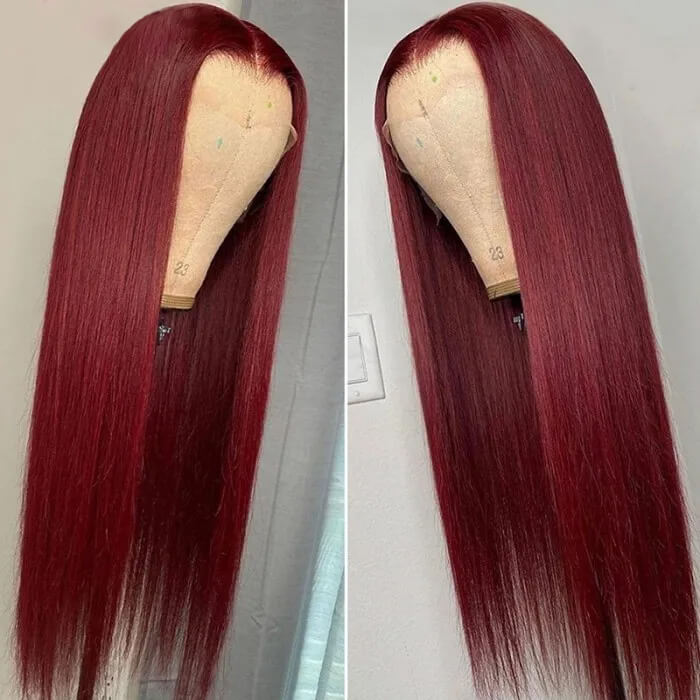 13x6 HD Lace Front Wig Human Hair Wigs 99J Red Burgundy Pre-Plucked Remy Human Hair Deep Part Wigs