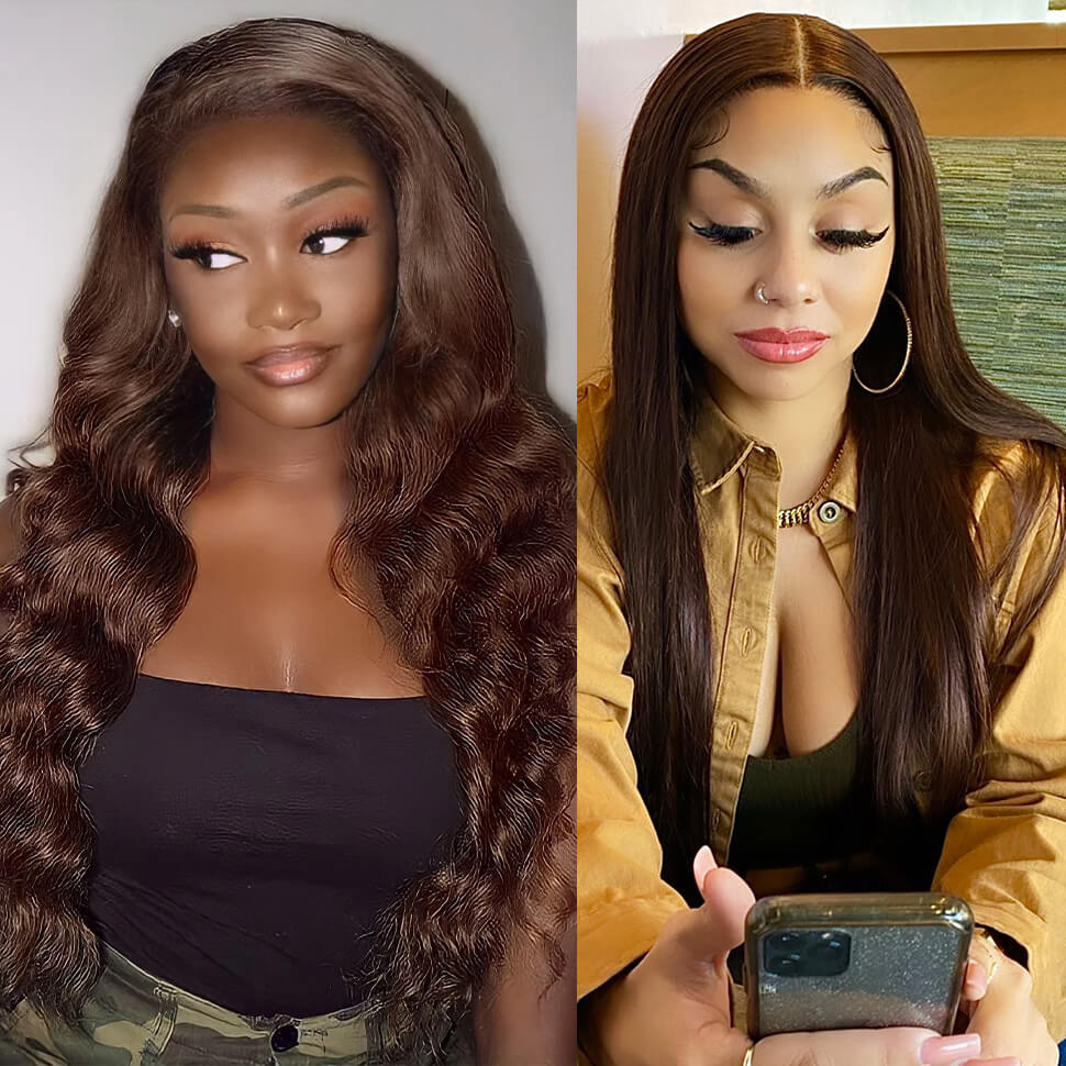 #4 Brown Wigs 13*6 HD Lace Front Wigs Straight/Body Wave Pre-Colored Human Hair Wigs