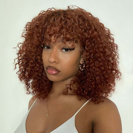 Ombre Brown Deep Wave Wig With Cute Bangs Human Hair Wigs