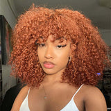 Ombre Brown Deep Wave Wig With Cute Bangs Human Hair Wigs
