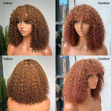 Ombre Brown Deep Wave Wig With Cute Bangs Human Hair Wigs