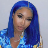 Blue Bob Wig 150% Density Straight 13x4 Lace Front Human Hair Wig Natural Hairline Bob Wigs