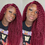 99J Burgundy Color 13x4 HD Lace Front Wigs Pre Plucked Long Curly Virgin Human Hair Wigs