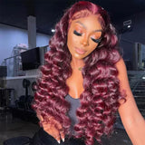 99J Burgundy Colored Human Hair Wigs Loose Wave 13x4 13x6 HD Lace Frontal Wigs