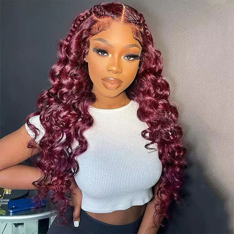 99J Burgundy Colored Human Hair Wigs Loose Wave 13x4 13x6 HD Lace Frontal Wigs