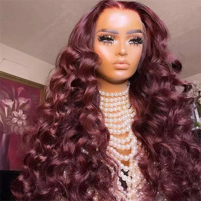 99J Burgundy Colored Human Hair Wigs Loose Wave 13x4 13x6 HD Lace Frontal Wigs