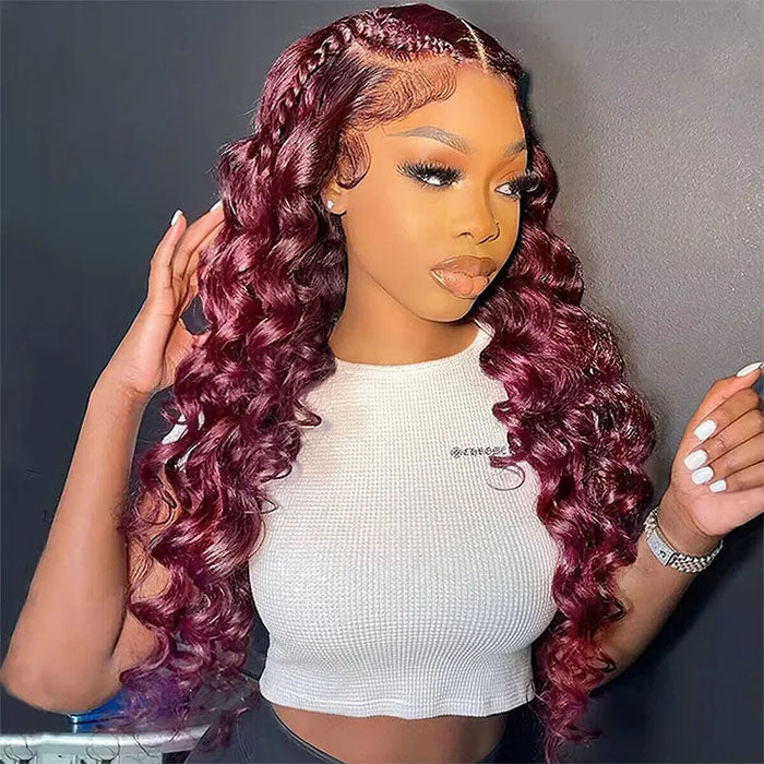 99J Burgundy Colored Human Hair Wigs Loose Wave 13x4 13x6 HD Lace Frontal Wigs