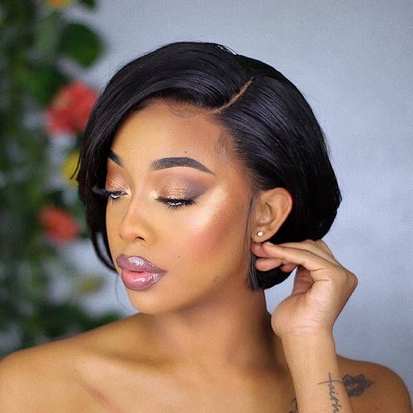 Short Cut Side Part Closure Lace Human Hair Wig