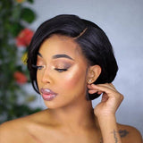Short Cut Side Part Closure Lace Human Hair Wig