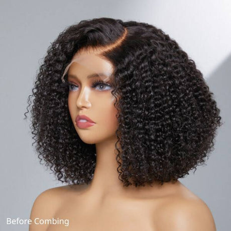 Classic Afro Curly  Human Hair Glueless 5x5 Closure Lace Wig 200% Density