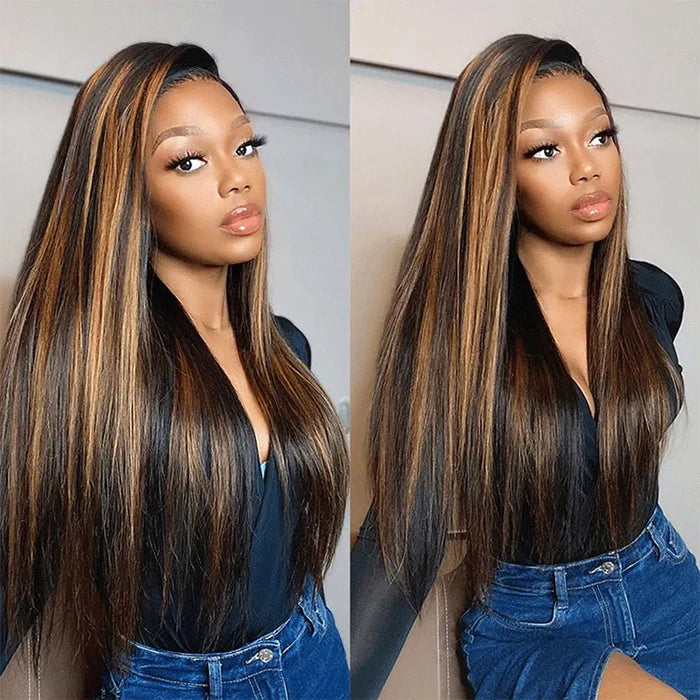 Balayage Highlight 13x4 5x5 HD Lace Frontal/Closure Wigs #1B/30 Straight Human Hair Wigs Free Part