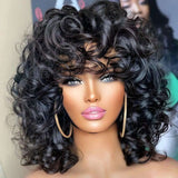 Hot Selling Short Bouncy Rose Curly Bob Wig with Bangs