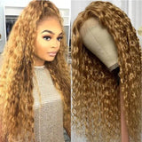 Light Golden Brunette Glossy Water Wave 13x4 Lace Front Wig Human Hair