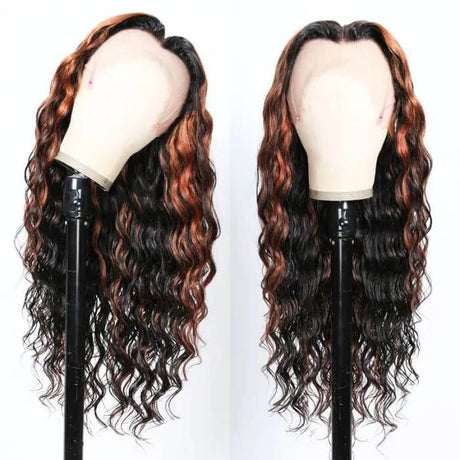 Deep Body Wave with Red Brown Balayage Highlights Lace Front Wig Human Hair