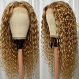 Light Golden Brunette Glossy Water Wave 13x4 Lace Front Wig Human Hair