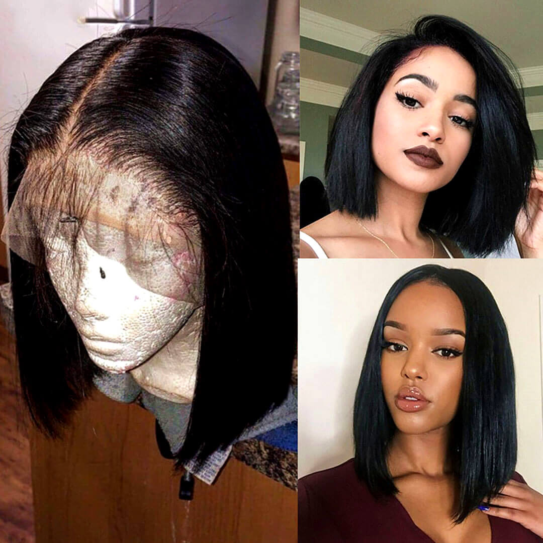 Affordable Bob Lace Wig T Part Swiss Lace Straight Human Hair 150% Density