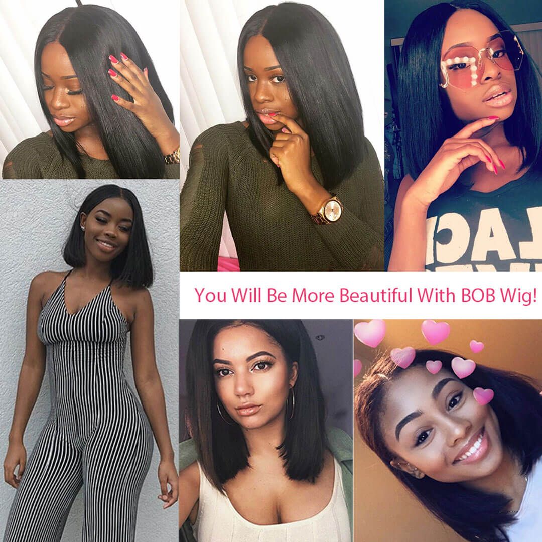 Affordable Bob Lace Wig T Part Swiss Lace Straight Human Hair 150% Density