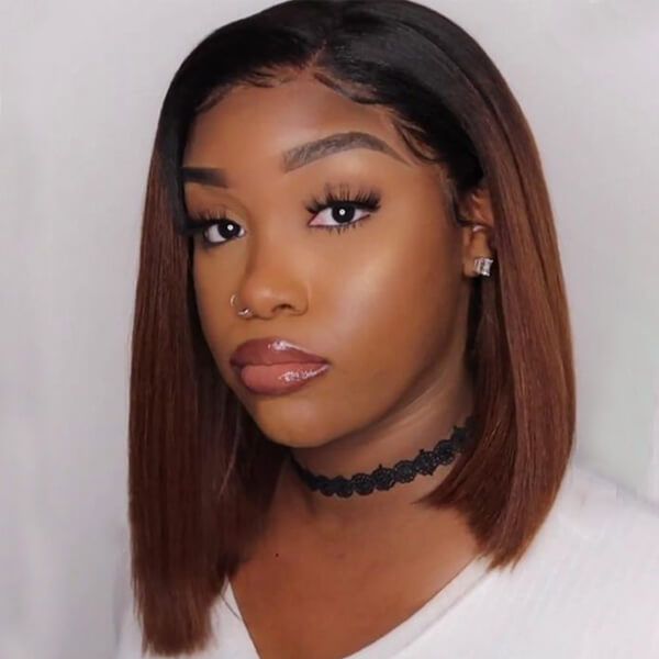 Ombre Brown Bob Short Hair Glueless 13x4 Lace Front Wig Human Hair