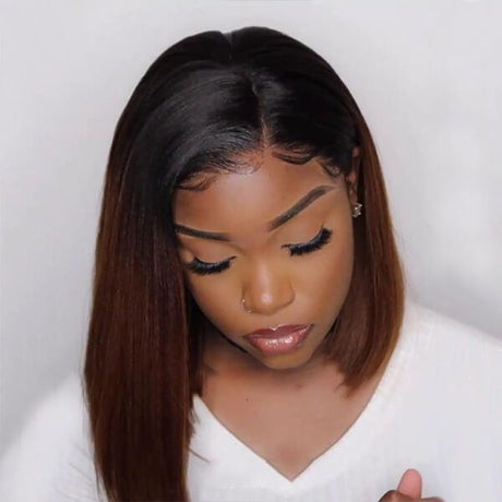 Ombre Brown Bob Short Hair Glueless 13x4 Lace Front Wig Human Hair