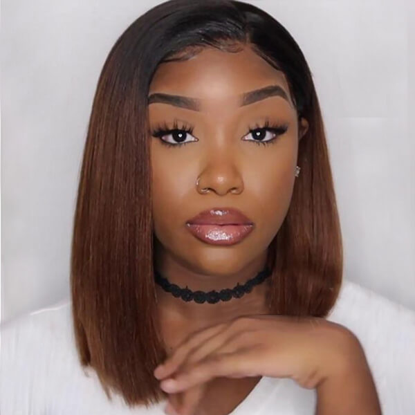 Ombre Brown Bob Short Hair Glueless 13x4 Lace Front Wig Human Hair