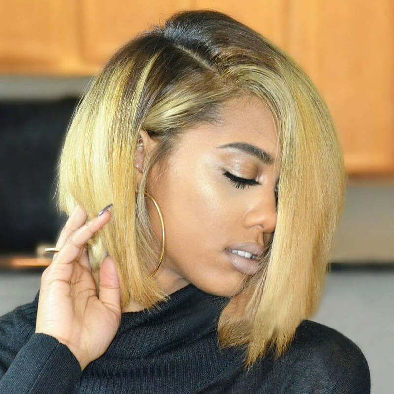 Blonde Bob with Dark Roots Wig Lace Front Wigs Human Hair