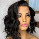 13x4 Lace Frontal Wigs Asymmetrical Bob Wavy Human Hair