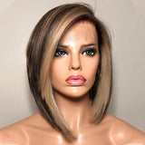 Side Part Short Bob Dark Hair with Ash Blonde Highlights Human Hair