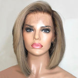 Side Part Short Bob Dark Hair with Ash Blonde Highlights Human Hair