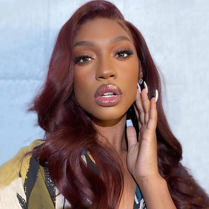 Side Part Wavy Burgundy 13x4 Lace Front Wigs Human Hair Wigs
