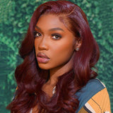 Anthony Cuts Side Part Wavy Burgundy Lace Front Wigs Human Hair