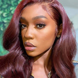 Anthony Cuts Side Part Wavy Burgundy Lace Front Wigs Human Hair