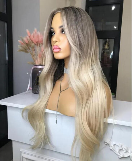 Fashion Ombre Pastel Gray Blonde Color Big Wave Full Virgin Hair 13*4 HD Lace Front Wigs