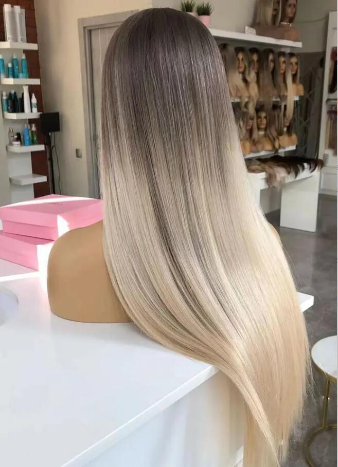 Fashion Ombre Pastel Gray Blonde Color Big Wave Full Virgin Hair 13*4 HD Lace Front Wigs