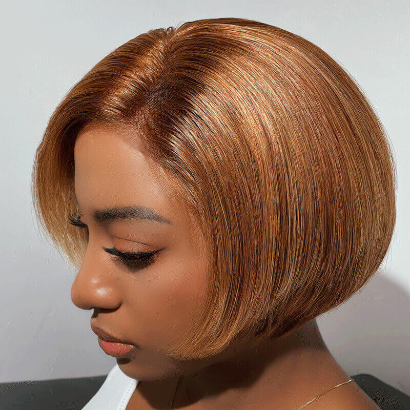 Short Bob Brown with Blonde Highlights Lace Front Wig Human Hair