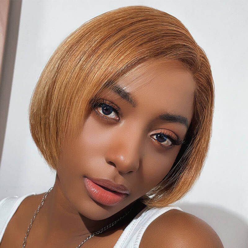 Short Bob Brown with Blonde Highlights Lace Front Wig Human Hair