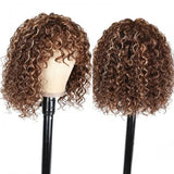 Highlight Deep Wave Short Bob Human Hair Wigs With Bangs 150% Density