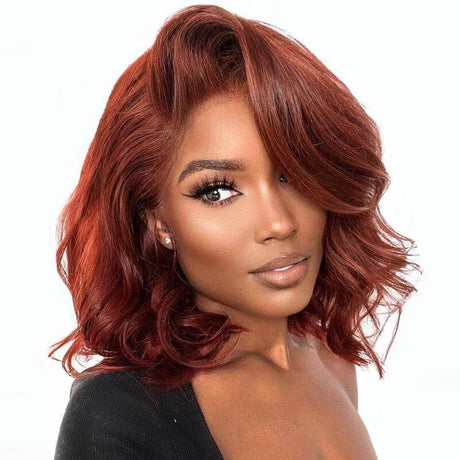 Fiery Copper Short Human Hair Compact 4X4 Lace Closure Wigs