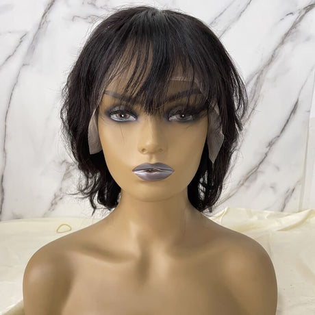 Bob with Bangs Natural Black 13x4 Lace Frontal Wig Human Hair