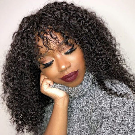 Afro Curly Invisible Lace Glueless Frontal Lace Wig Human Hair