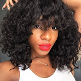 Malaysian Curly Lace Front Wig With Bangs Human Hair