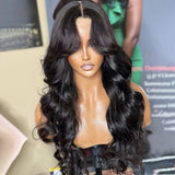 Soft Loose Wave Curtain Bangs Glueless Lace Front Wig Human Hair