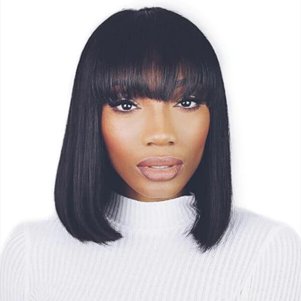 Human Hair Bangs Bob Human Hair Haircut 13x4 Lace Front Wig