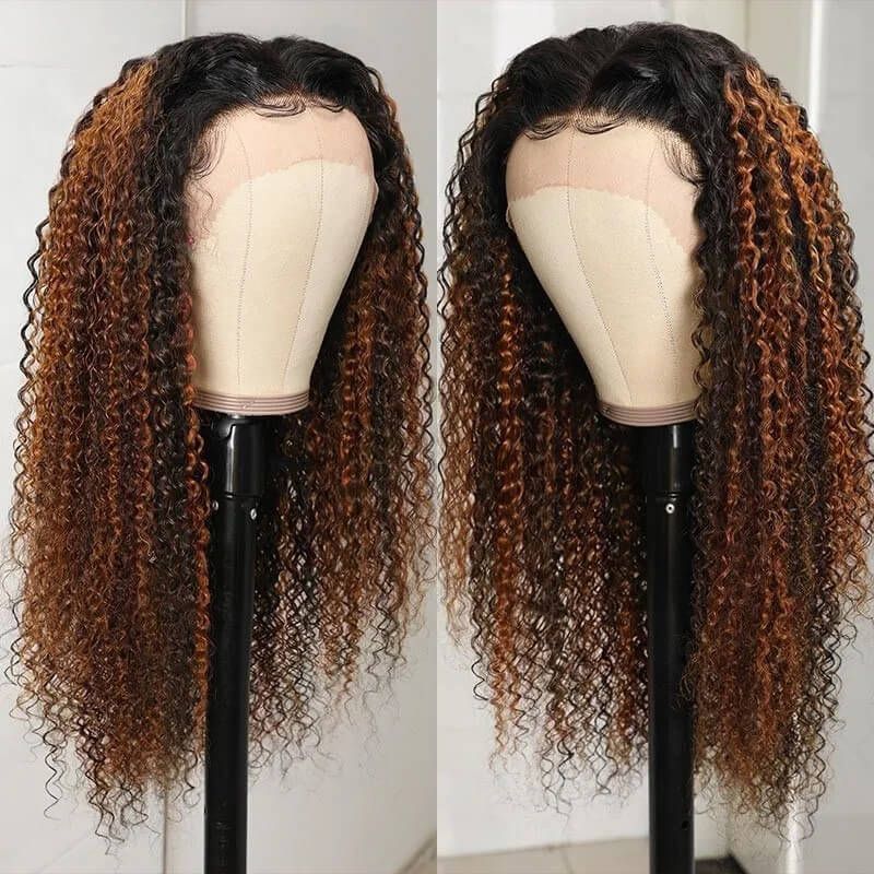 Balayage Highlight Lace Front Wigs Curly Human Hair Wigs Colored Wigs