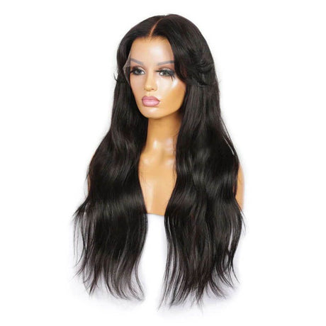 Black Wig With Bangs Bleached Knots Human Hair 13x4 Lace Front Wig